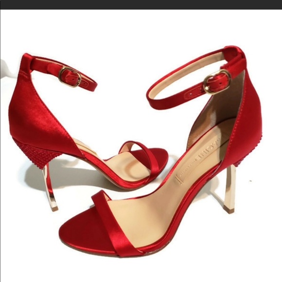 NWT Satin Crimson Studded/Mirrored GoldStiletto - Picture 5 of 16